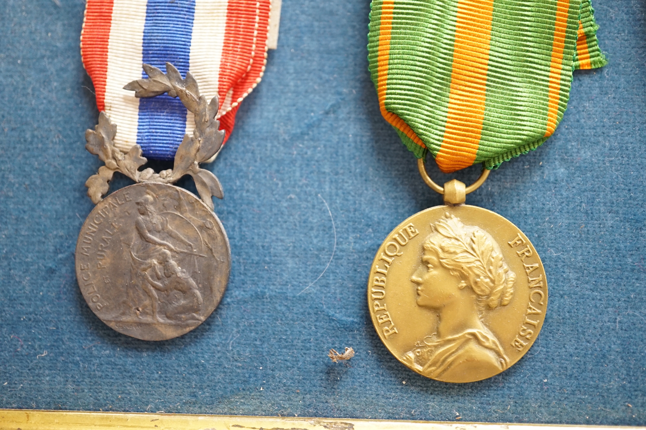 Eighteen French medals, including The War Cross, TOE French Legion Cross, Medal of Honour, Croix du Combatant Medal, WWI Commemorative Medal, 1870 Military Medal, 1914-18 Victory Medal, etc.